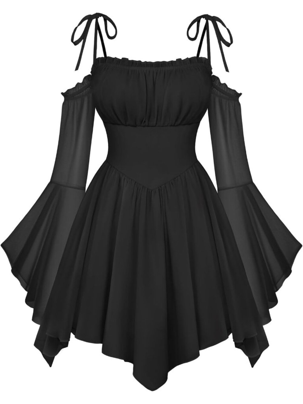 Women's Black Off Shoulder Fairy A LINE Boho Corset With Pockets Dress